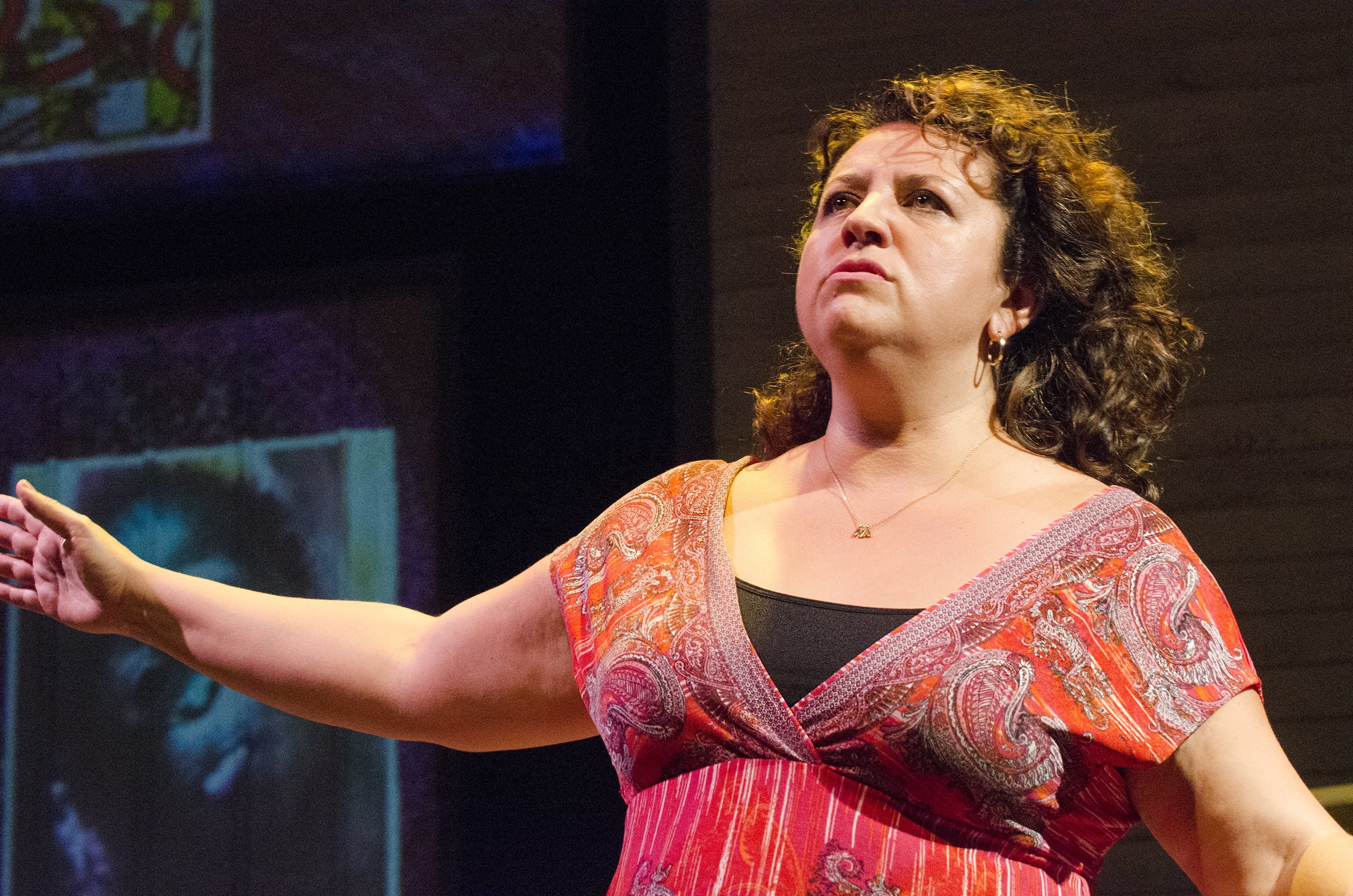 An actress performs an emotionally charged moment from Water by the Spoonful.