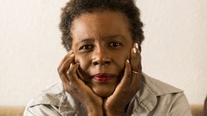 Poet Claudia Rankine takes a photo at her home on September 26, 2014.